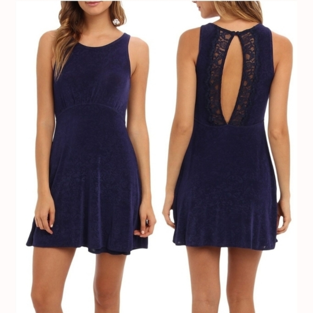 Free People Lady Jane Sleeveless Stretch Mini Skater Dress Lace Back